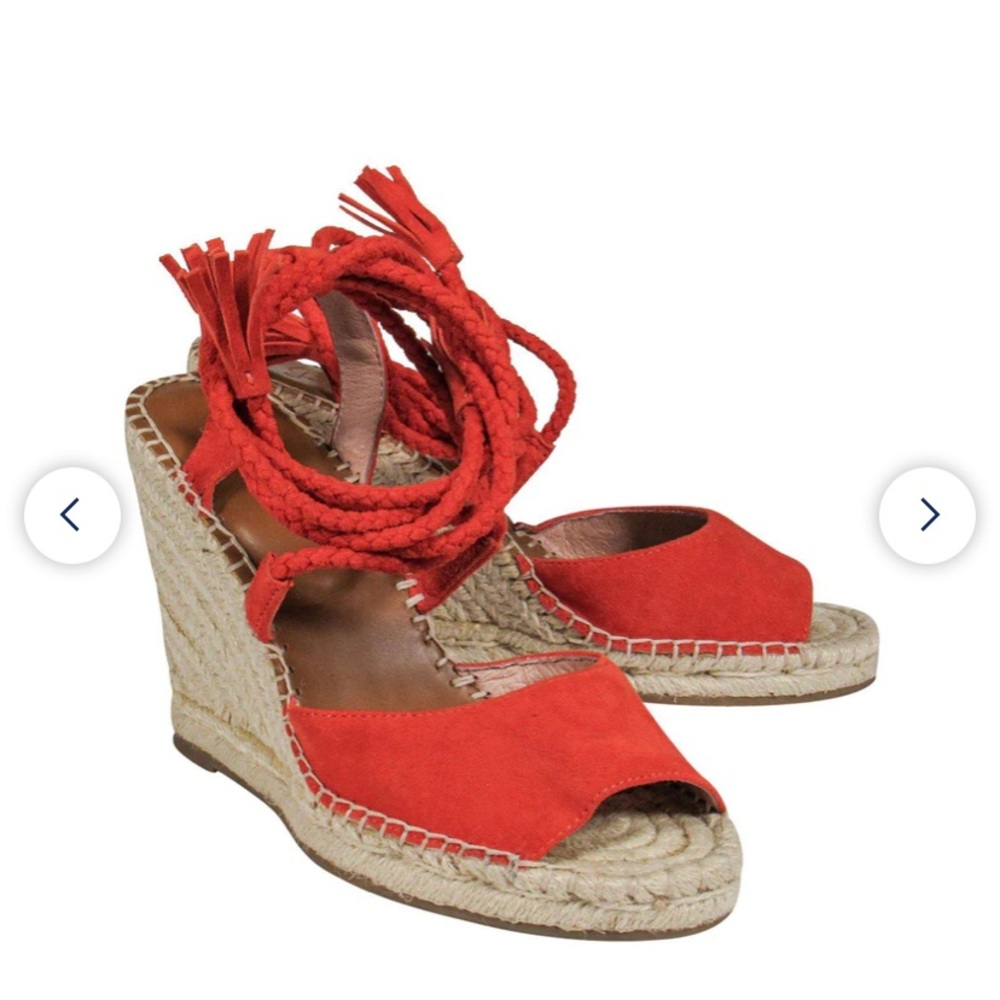 Joie Orange Suede Espadrille Lace Up Wedges